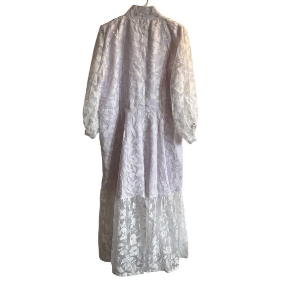 Sue Sartor Paloma Flounce Dress, White Cotton Swiss Voile/Embossed Blooms, L - Picture 10 of 11